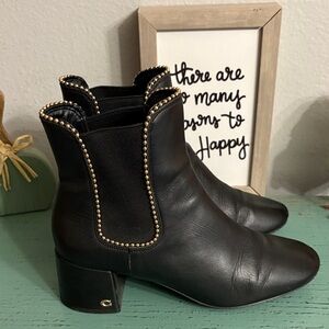 Black Coach Ankle Boots with Gold Trim SZ 7.5 box 45